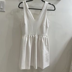 V Neck White Boutique Linen-like Dress - Perfect Graduation Dress
